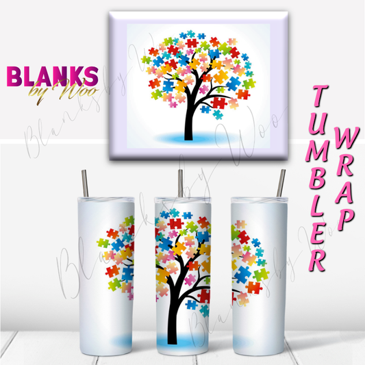 Autism Puzzle Tree Tumbler Wrap