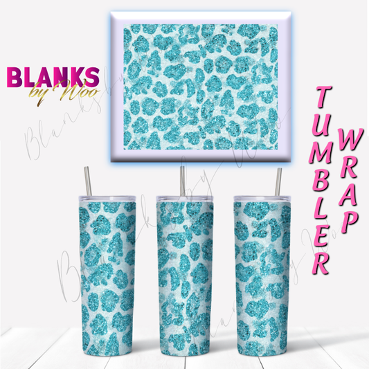 Cheetah Glitter Tumbler Wrap - Turquoise