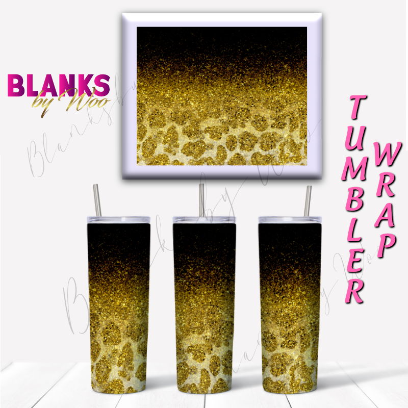 Cheetah Glitter Ombre Tumbler Wrap - Gold