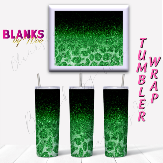 Cheetah Glitter Ombre Tumbler Wrap - Green