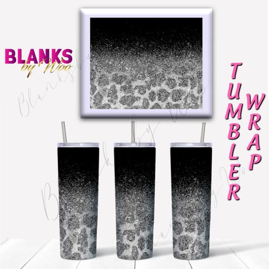 Cheetah Glitter Ombre Tumbler Wrap - Silver