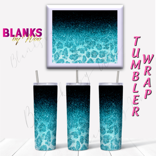 Cheetah Glitter Ombre Tumbler Wrap - Turquoise