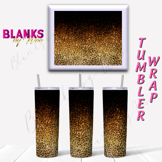 Leopard Glitter Ombre Tumbler Wrap - Bronze