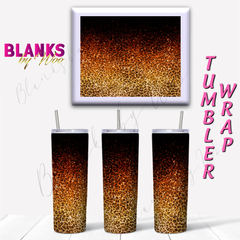 Leopard Glitter Ombre Tumbler Wrap - Copper