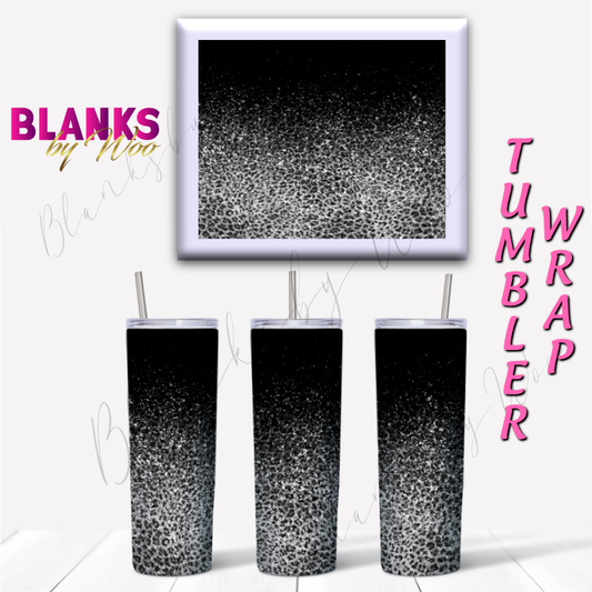 Leopard Glitter Ombre Tumbler Wrap - Silver