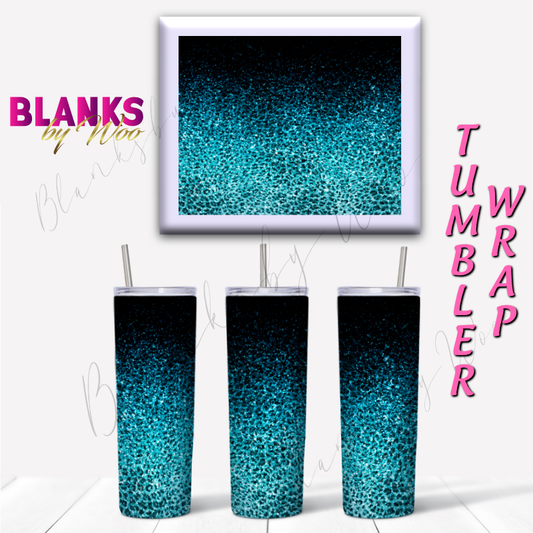 Leopard Glitter Ombre Tumbler Wrap - Turquoise