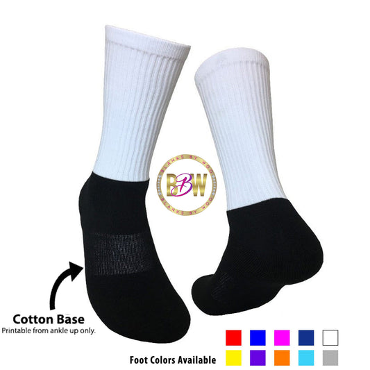 Adult Blank Color Athletic Sublimation Socks (Cotton Bottom)