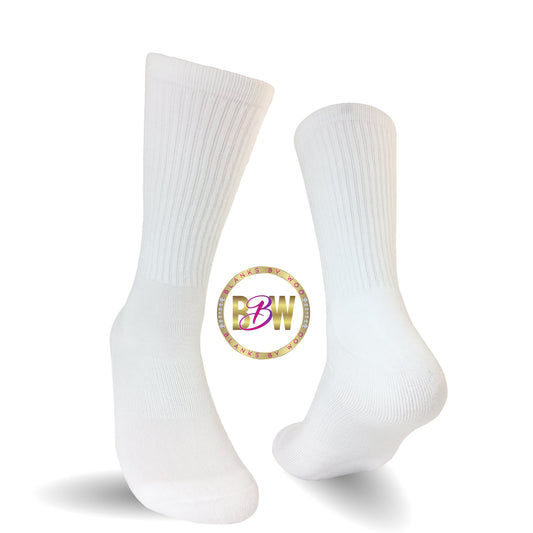 Adult Streetwear Crew Length Sublimation Socks - White Only