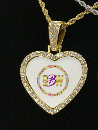 Bling Heart Sublimation Charm with Rope Necklace