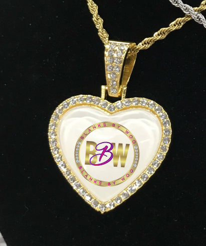 Bling Heart Sublimation Charm with Rope Necklace