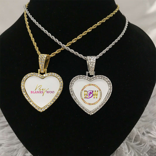 Bling Heart Sublimation Charm with Rope Necklace