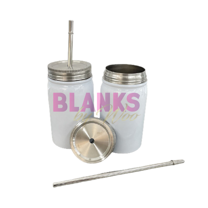 Sublimation Stainless Steel Mason Jar 17 oz. (no handle) with Metal Straw