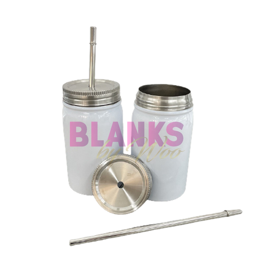 Sublimation Stainless Steel Mason Jar 17 oz. (no handle) with Metal Straw