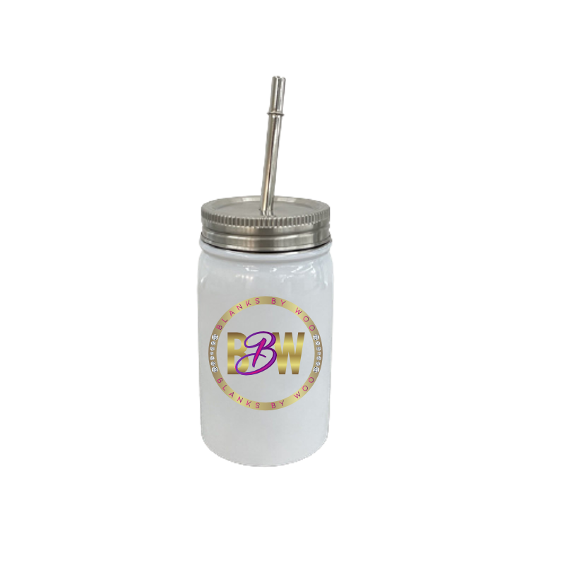 Sublimation Stainless Steel Mason Jar 17 oz. (no handle) with Metal Straw