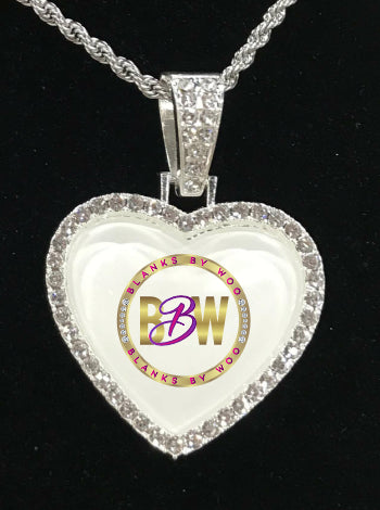 Bling Heart Sublimation Charm with Rope Necklace